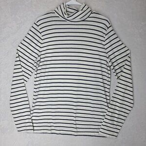 J Crew Women’s Large Tissue Turtleneck T Shirt 100% Cotton Black & White Stripe